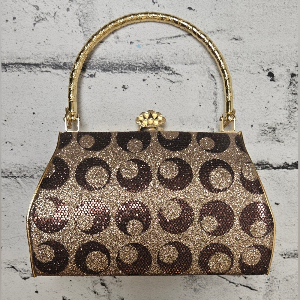 Sparkly Elegant Evening Gold Clutch with Crest Moons